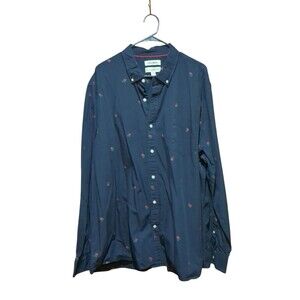 Goodthreads Mens Long Sleeve Button Up Shirt Blue Red Flowers XXL